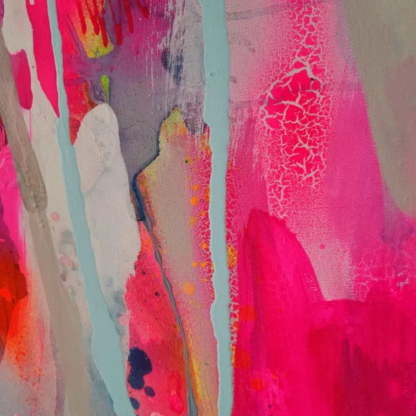Modern colorful abstract art, fluo pink painting on canvas