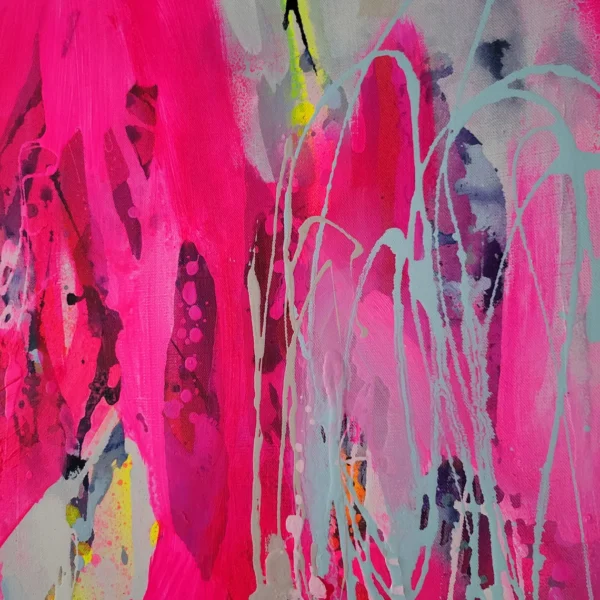 Modern colorful abstract art, fluo pink painting on canvas