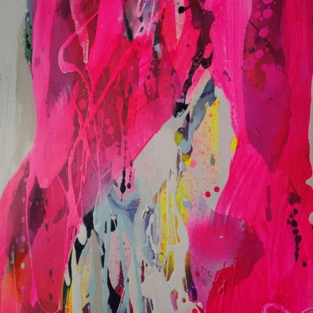 Modern colorful abstract art, fluo pink painting on canvas - 画像 (7)