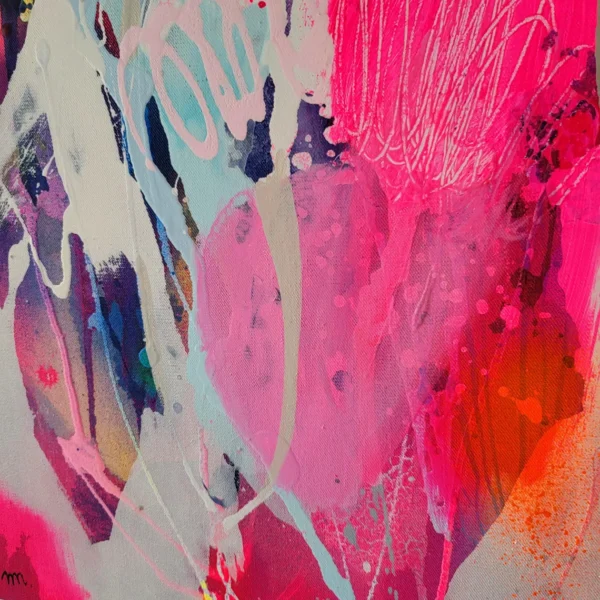 Modern colorful abstract art, fluo pink painting on canvas