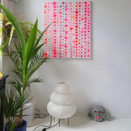 Fluo Pink Abstract Painting: Neon Yellow Orange Canvas Art - 画像 (2)