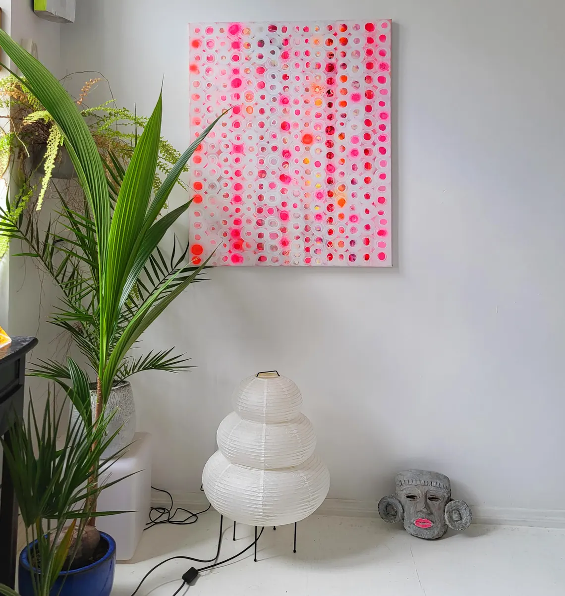 Fluo Pink Abstract Painting: Neon Yellow Orange Canvas Art - 画像 (2)