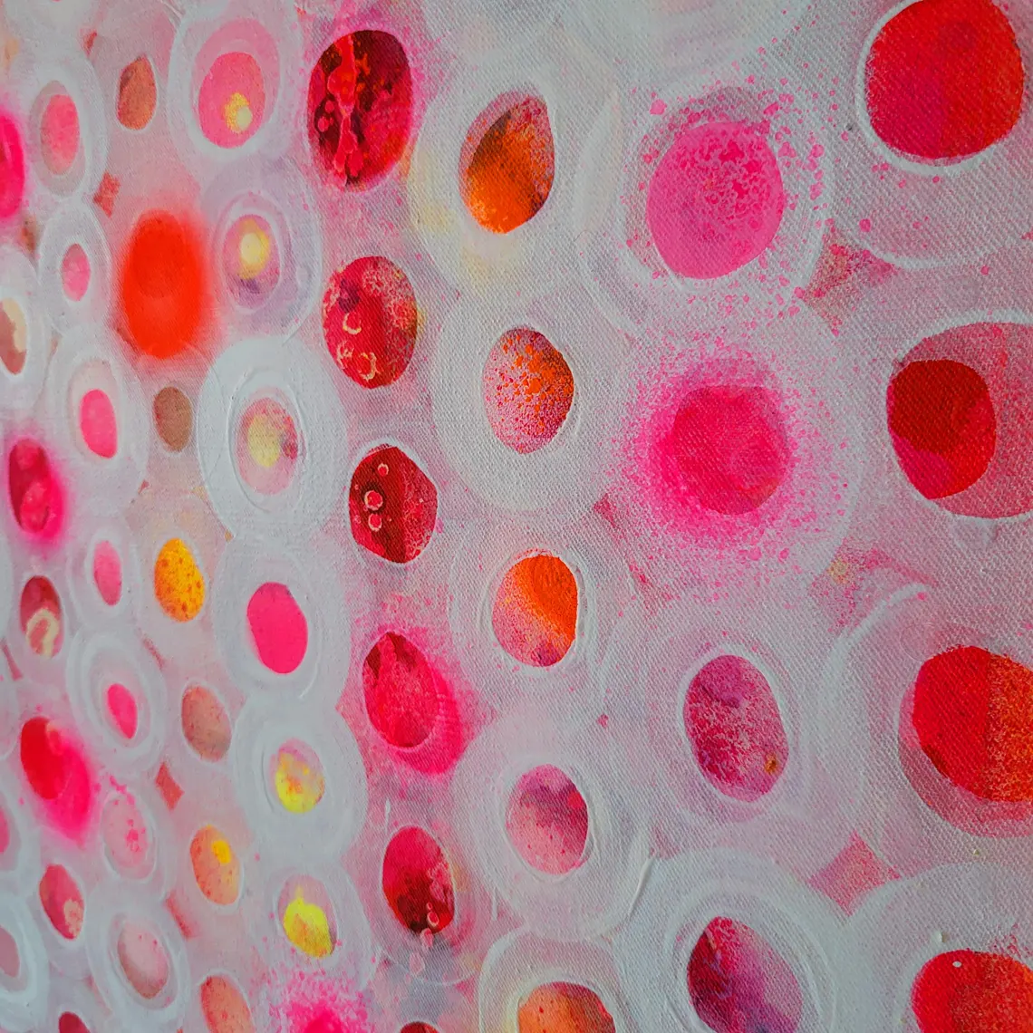 Fluo Pink Abstract Painting: Neon Yellow Orange Canvas Art - 画像 (3)