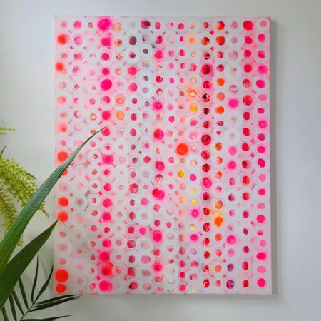 Fluo Pink Abstract Painting: Neon Yellow Orange Canvas Art