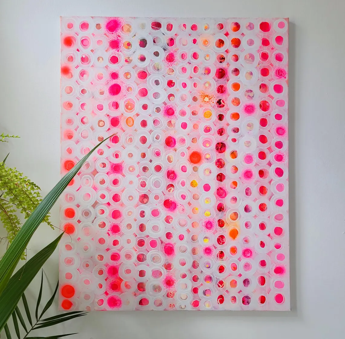 Fluo Pink Abstract Painting: Neon Yellow Orange Canvas Art - 画像 (1)