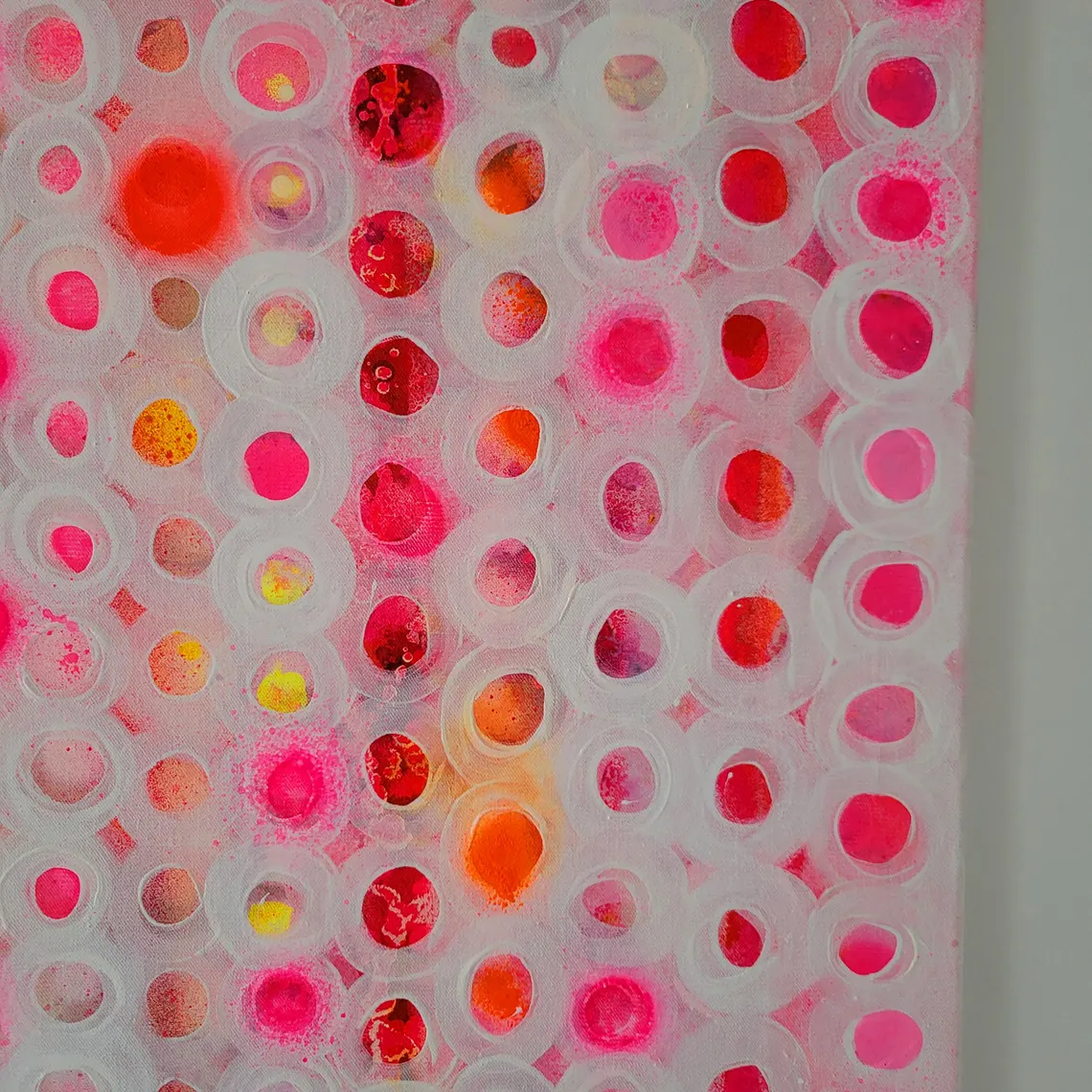 Fluo Pink Abstract Painting: Neon Yellow Orange Canvas Art - 画像 (5)