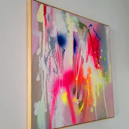 Fluorescent Abstract Painting on Canvas: Framed Modern Art - 画像 (3)