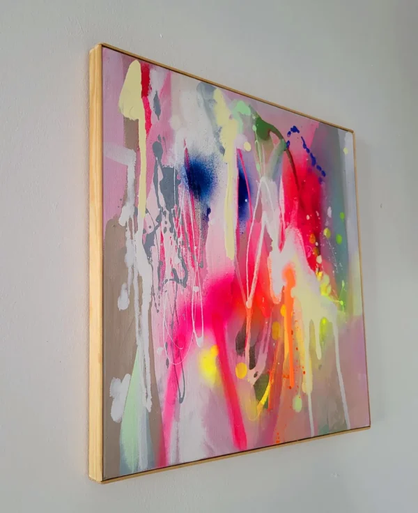 Fluorescent Abstract Painting on Canvas: Framed Modern Art