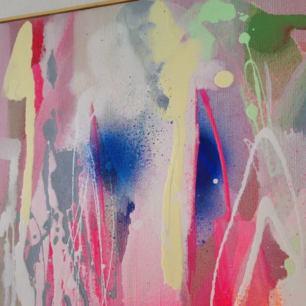 Fluorescent Abstract Painting on Canvas: Framed Modern Art