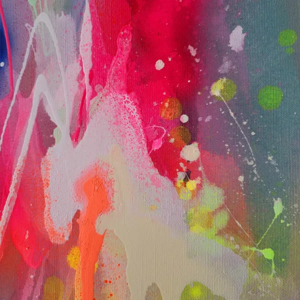 Fluorescent Abstract Painting on Canvas: Framed Modern Art