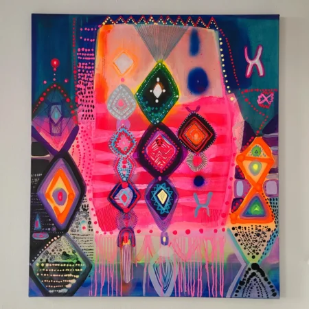 Folk abstract art, colorful painting on canvas Moroccan design