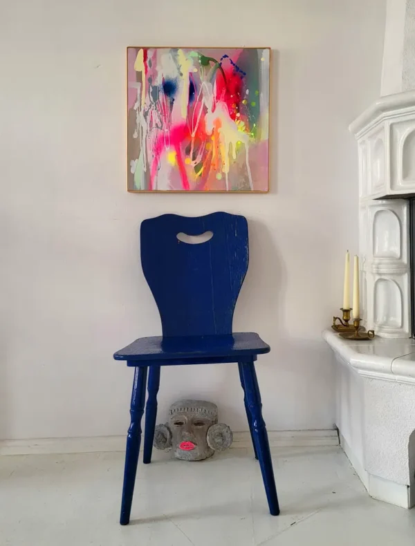 Fluorescent Abstract Painting on Canvas: Framed Modern Art