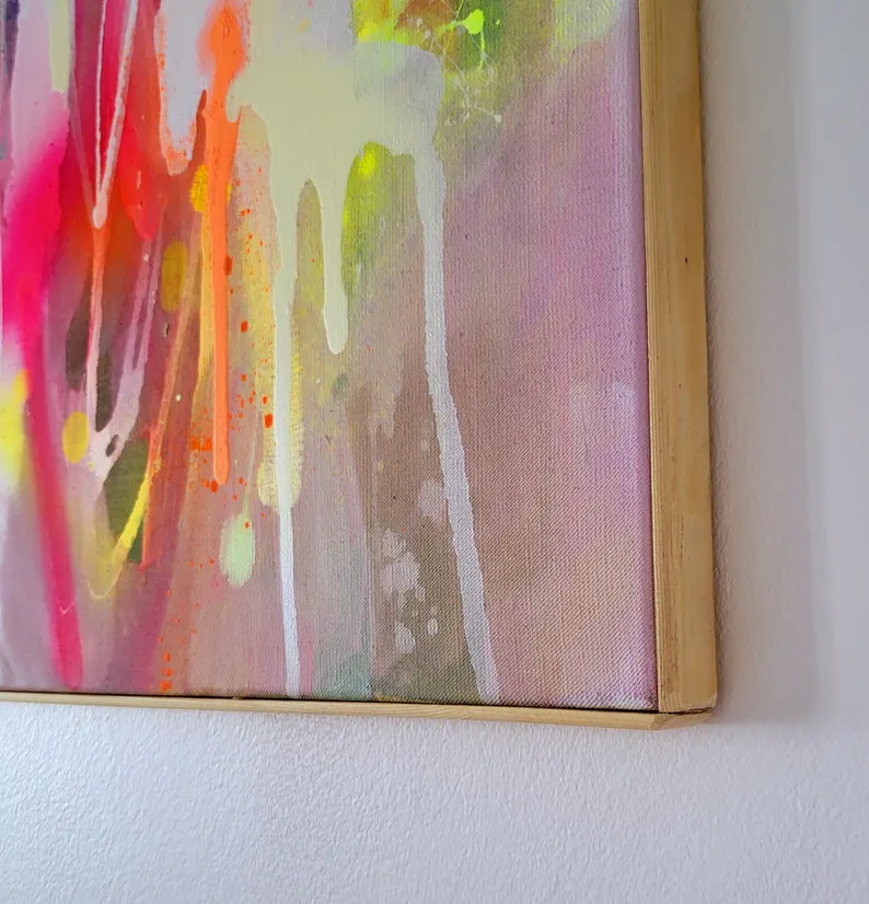 Fluorescent Abstract Painting on Canvas: Framed Modern Art - 画像 (7)