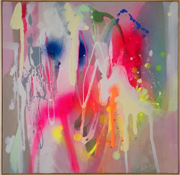 Fluorescent Abstract Painting on Canvas: Framed Modern Art