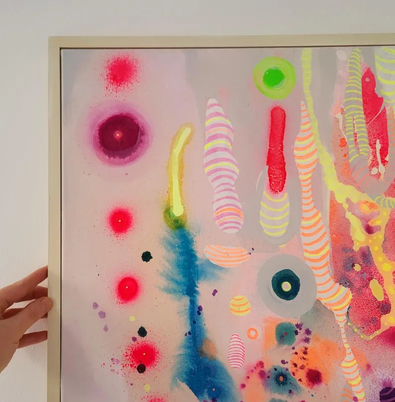 アクリル原画 抽象画 モダン カラフルの角アップイメージ