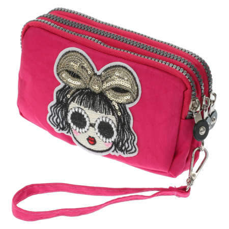 3ファスナーポーチ リボン女の子刺繍