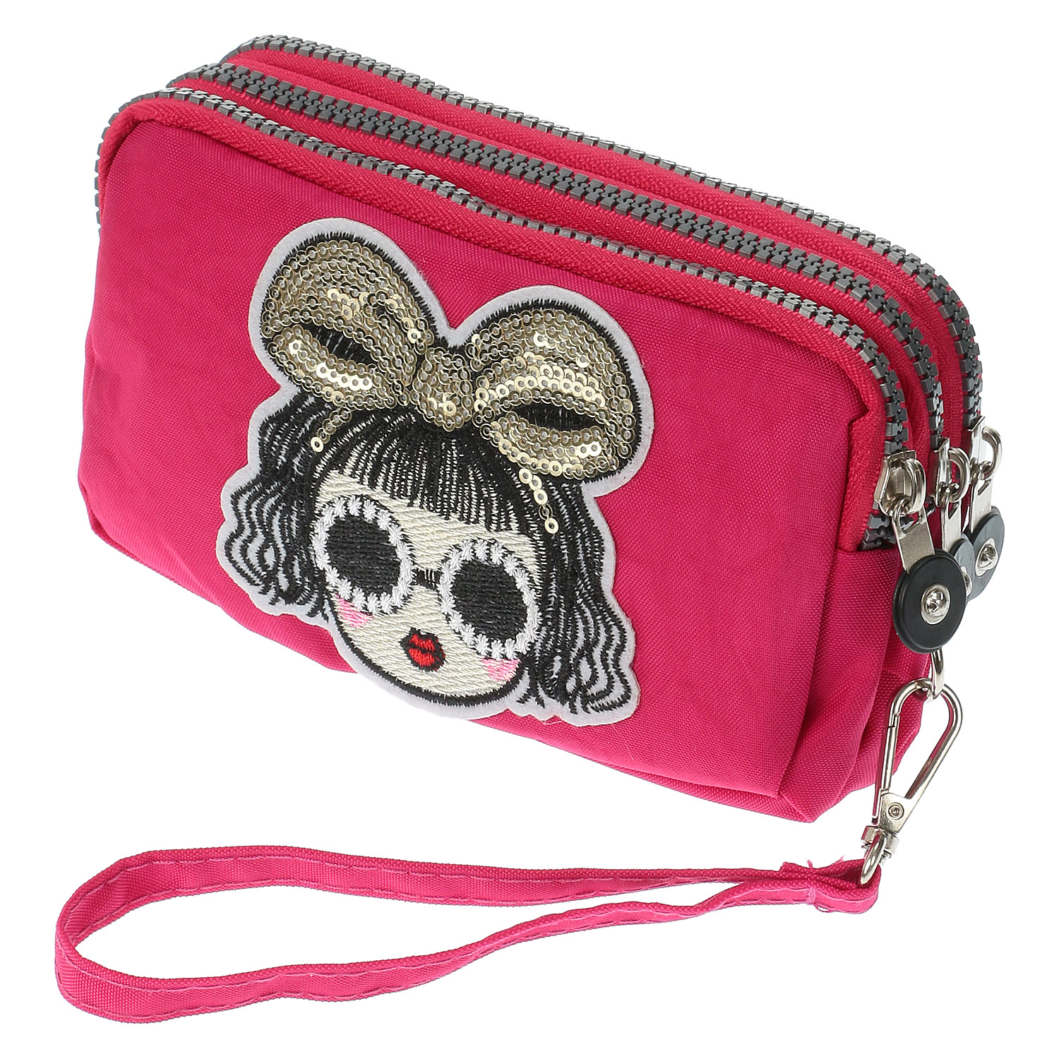 3ファスナーポーチ リボン女の子刺繍