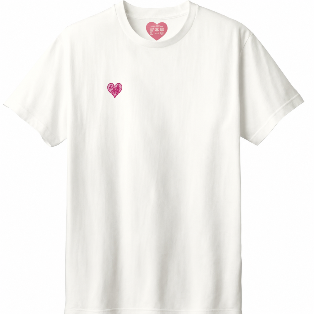 Pink Me ワンポイントTシャツ_右胸_ホワイト