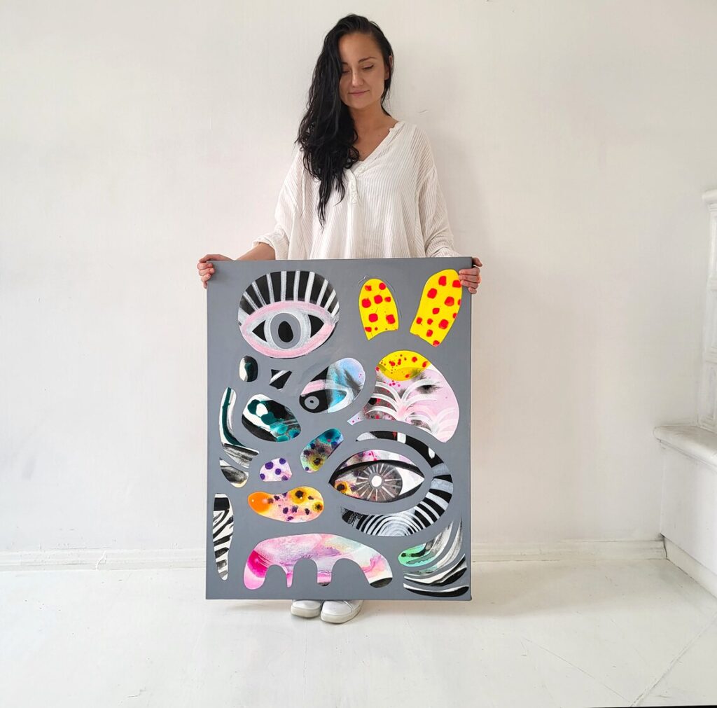 アクリル原画 モダンアート グレーと作者