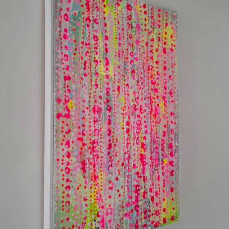 アクリル原画 抽象画 蛍光ピンク・イエローの斜めイメージ